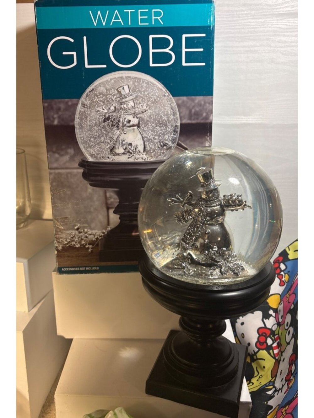 Costco Snowman Water Globe With LED Light & Blower Black Base Original Box 11"